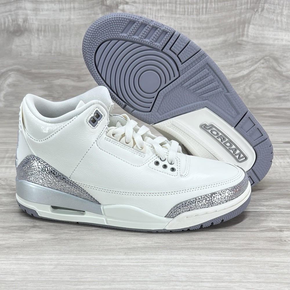 Jordan Air Jordan 3 Retro Sail Metallic Silver Cement Grey CK9246-100 Womens 7.5